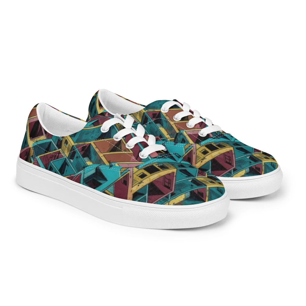 Concrete Kaleidoscope on Men's Lace-Up Canvas Shoes — Right Front
