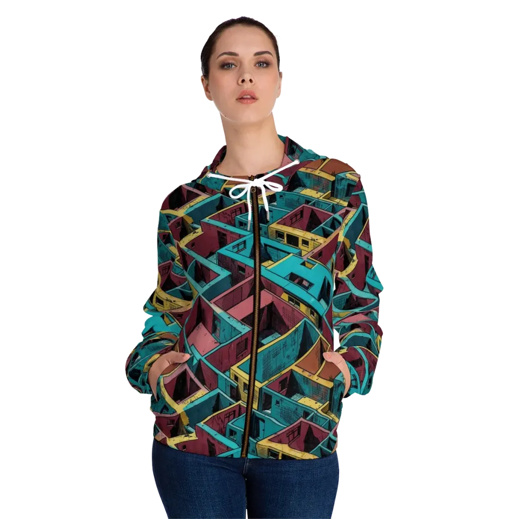 Concrete Kaleidoscope on Women's Full-Zip Hoodie — Front On Person