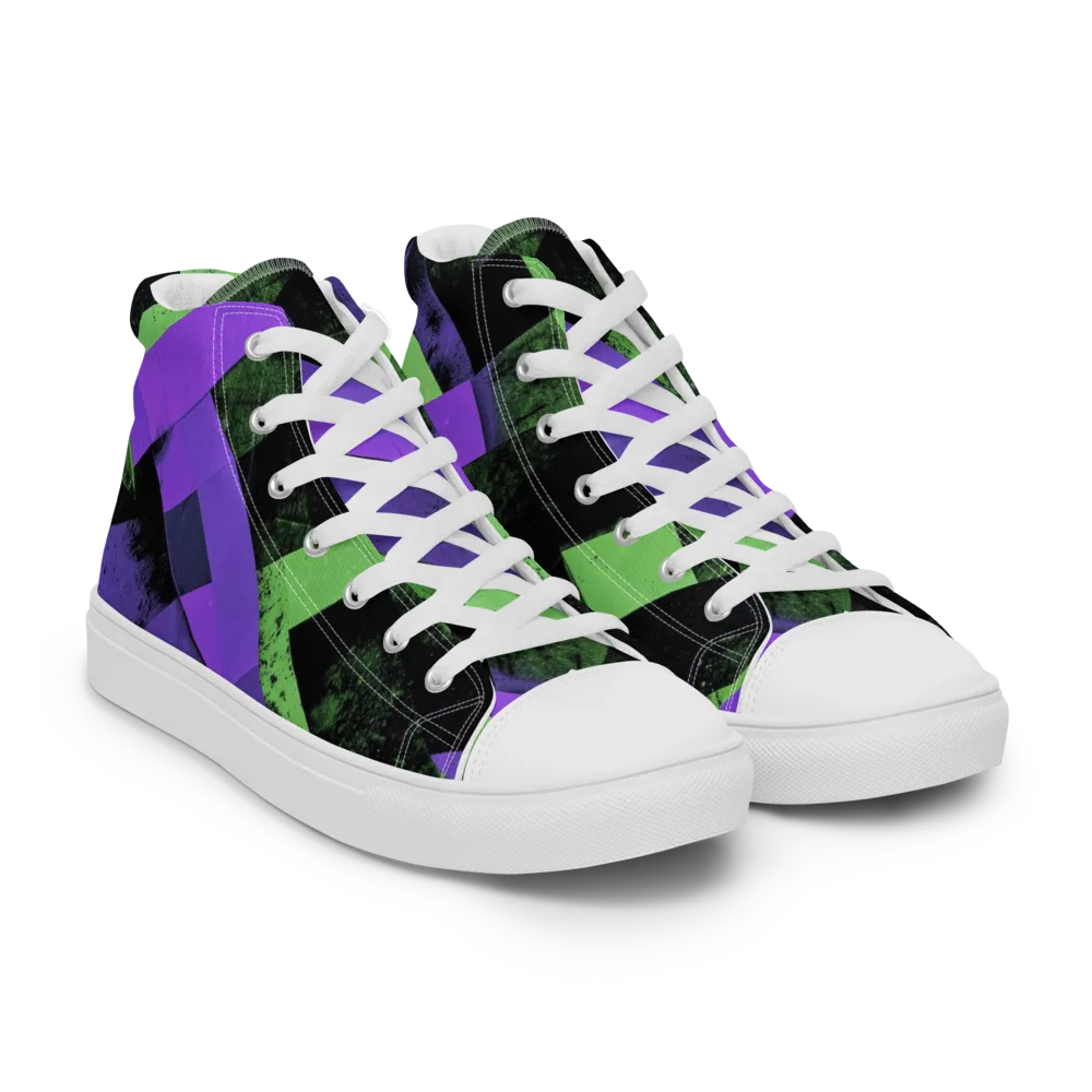 Electric Overlap on Men's High Top Canvas Shoes — Right Front