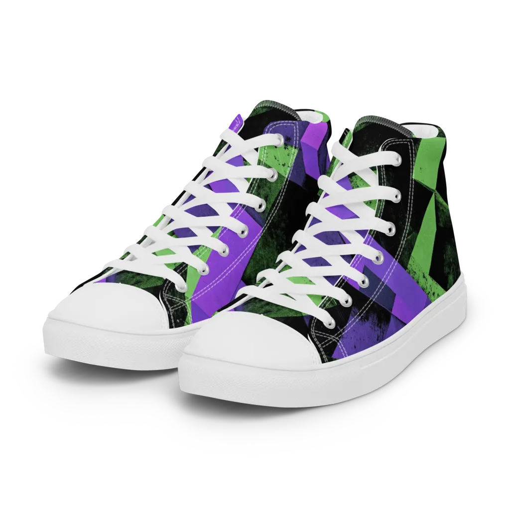 Electric Overlap on Women's High Top Canvas Shoes — Left Front