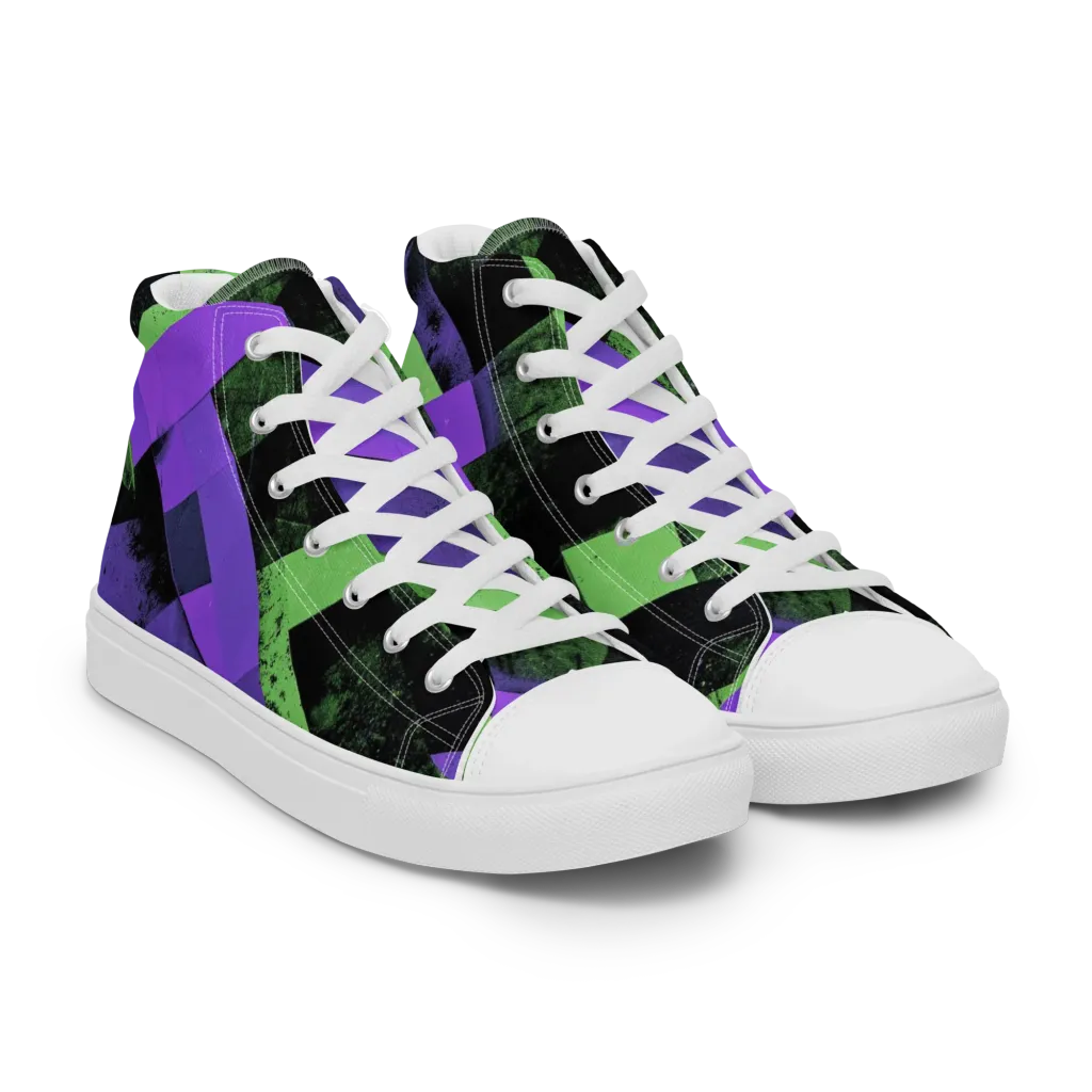 Electric Overlap on Women's High Top Canvas Shoes — Right Front