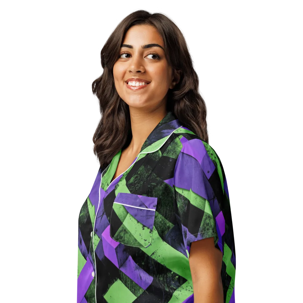 Electric Overlap on Women's Short Sleeve Pajama Top — Left Front