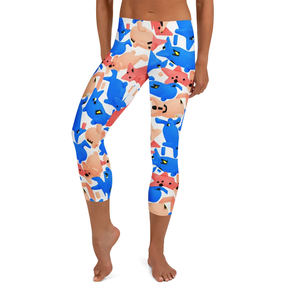 Blue Zoo Parade on Capri Leggings — Front