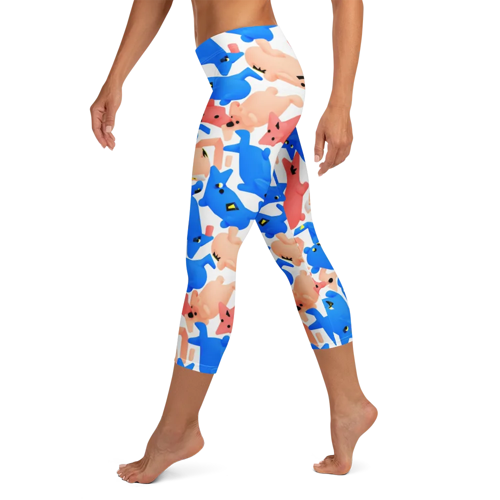 Blue Zoo Parade on Capri Leggings — Left