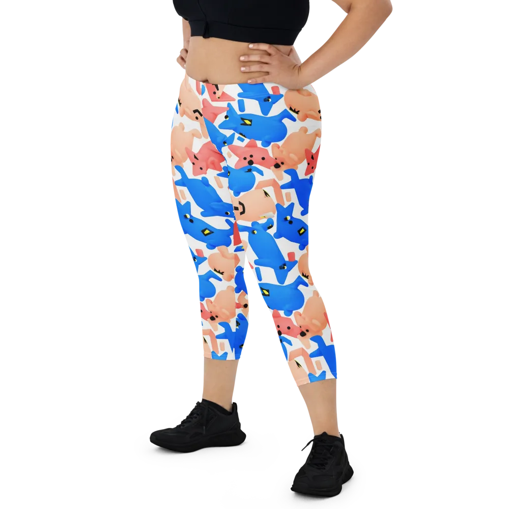 Blue Zoo Parade on Capri Leggings — Front