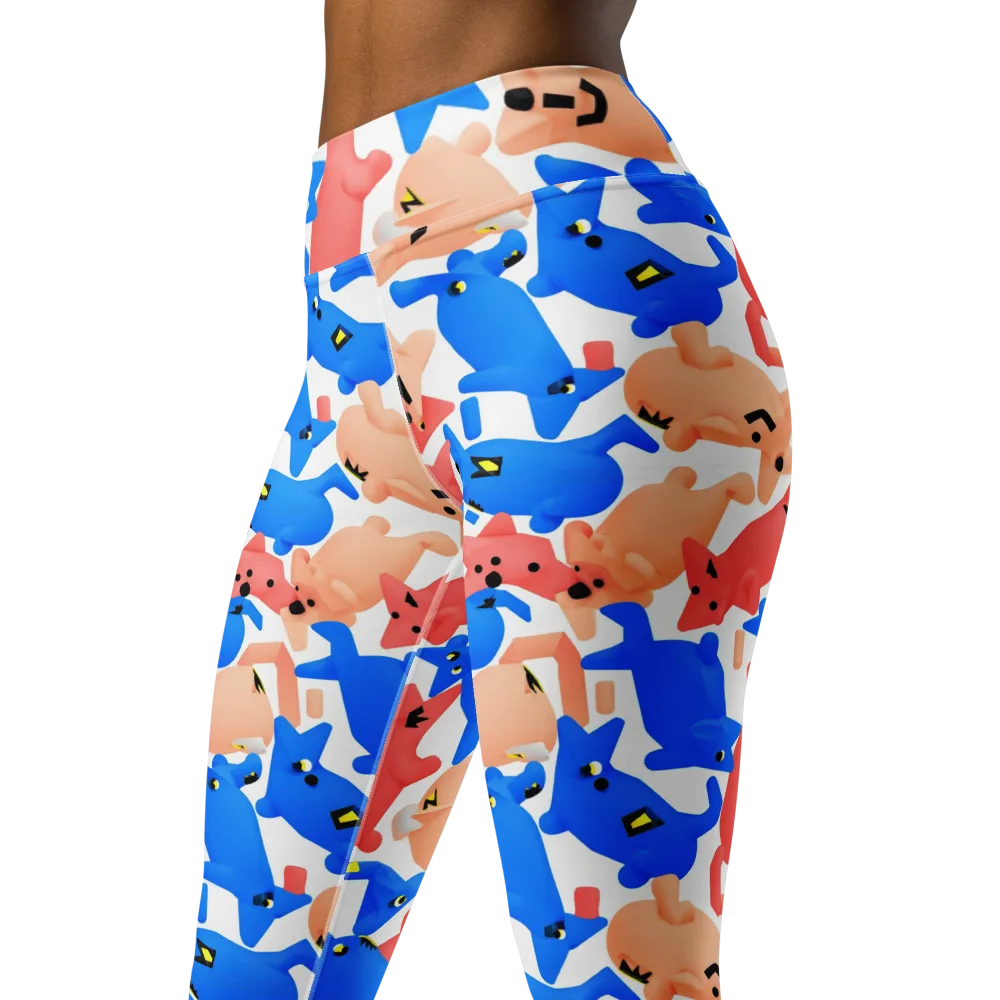 Blue Zoo Parade on Yoga Leggings — Left Front
