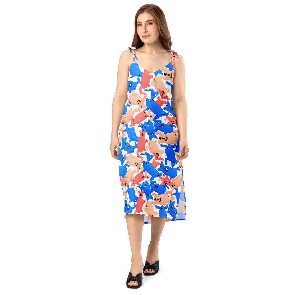 Blue Zoo Parade on Slip Dress — Front
