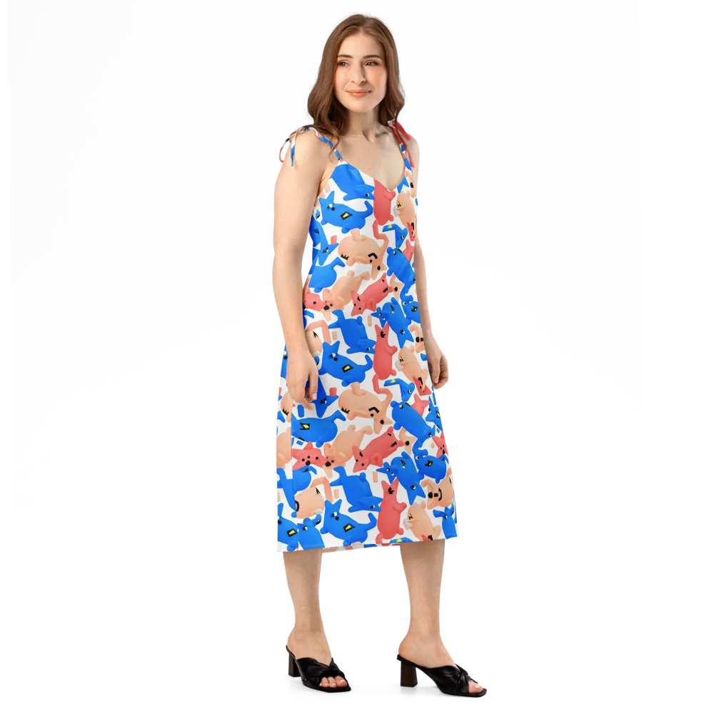 Blue Zoo Parade on Slip Dress — Right Front