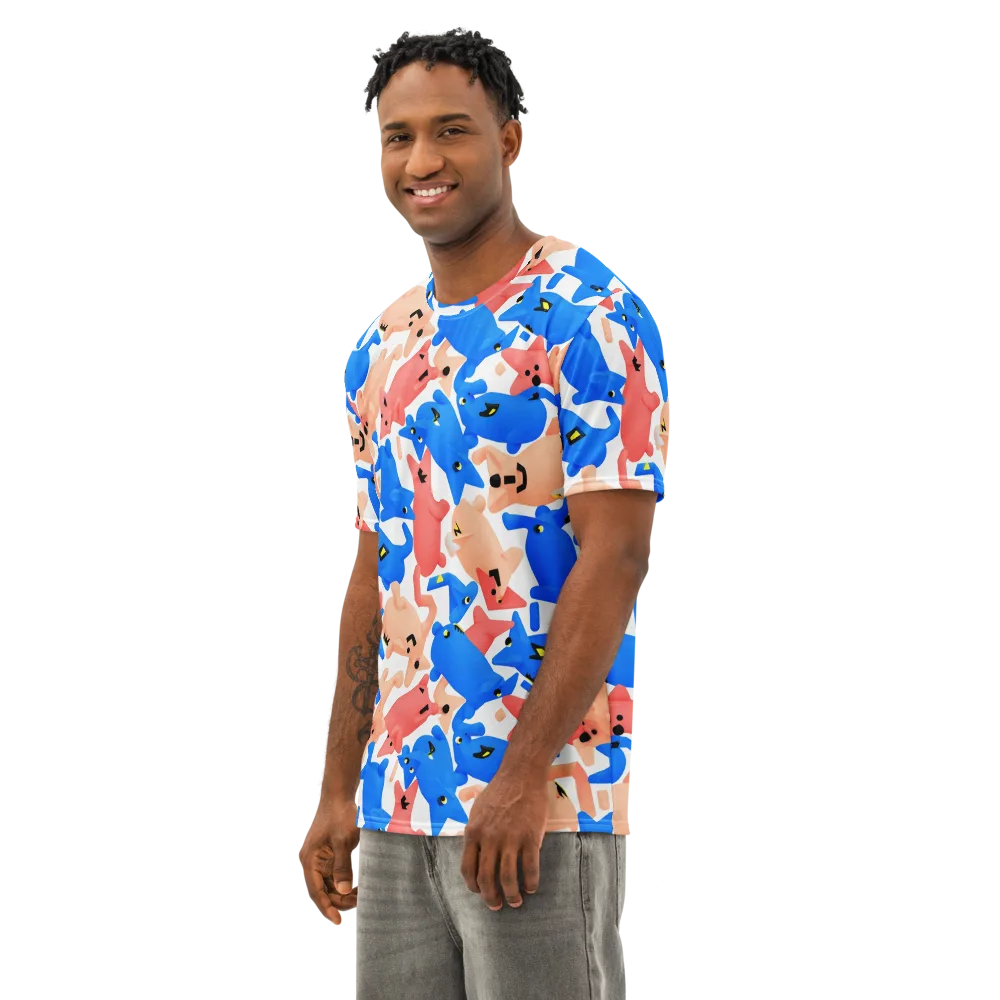Blue Zoo Parade on Men's Cotton Crew Neck T-Shirt — Left Front