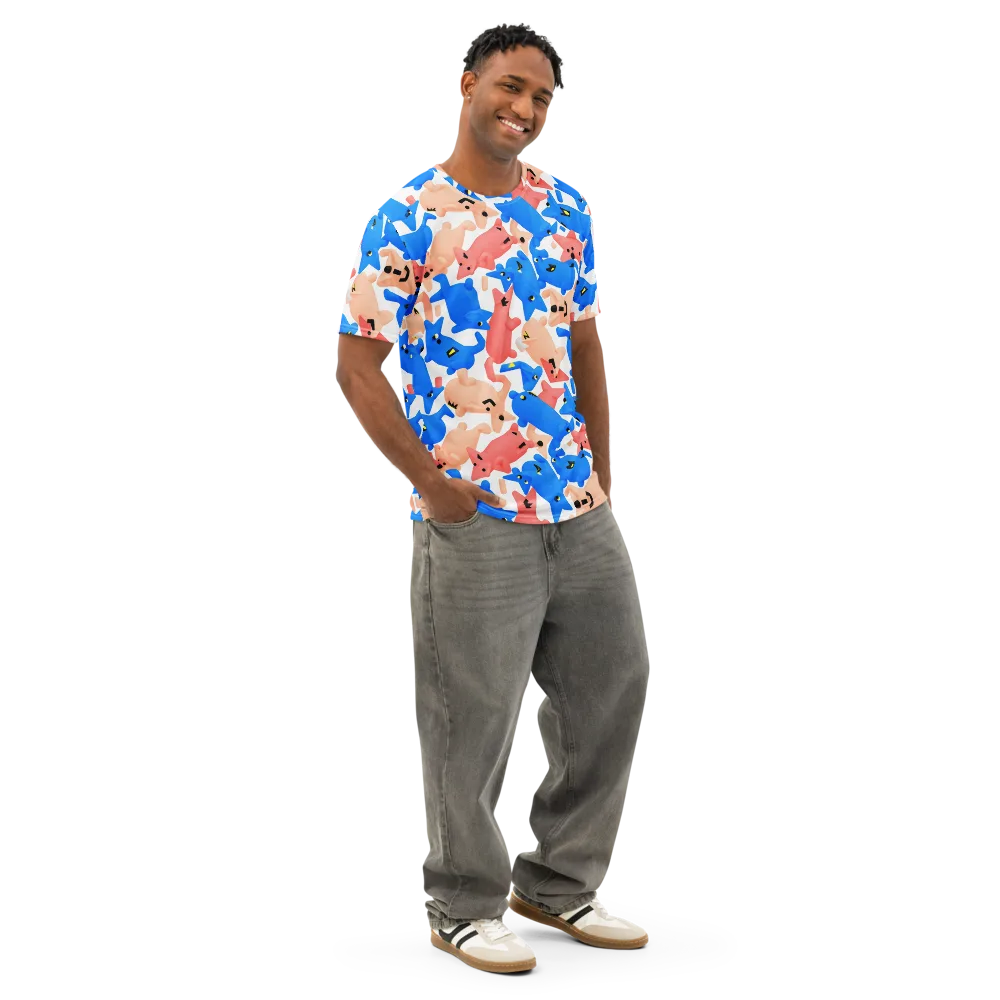 Blue Zoo Parade on Men's Cotton Crew Neck T-Shirt — Right Front