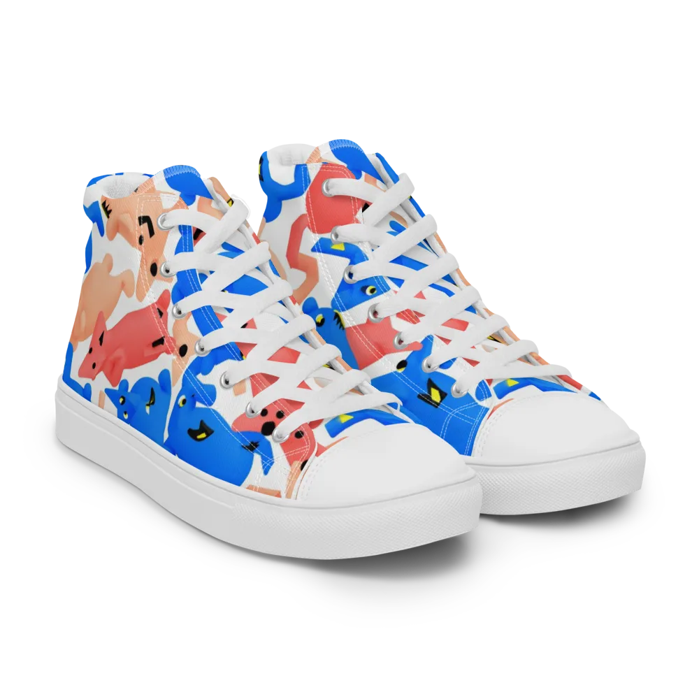 Blue Zoo Parade on Men's High Top Canvas Shoes — Right Front
