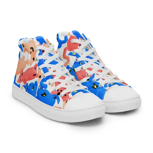 Blue Zoo Parade on a Men's High Top Canvas Shoes