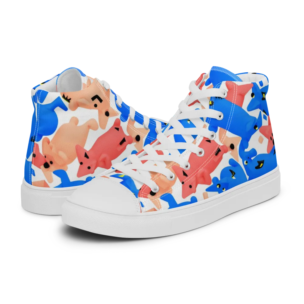 Blue Zoo Parade on Men's High Top Canvas Shoes — Left
