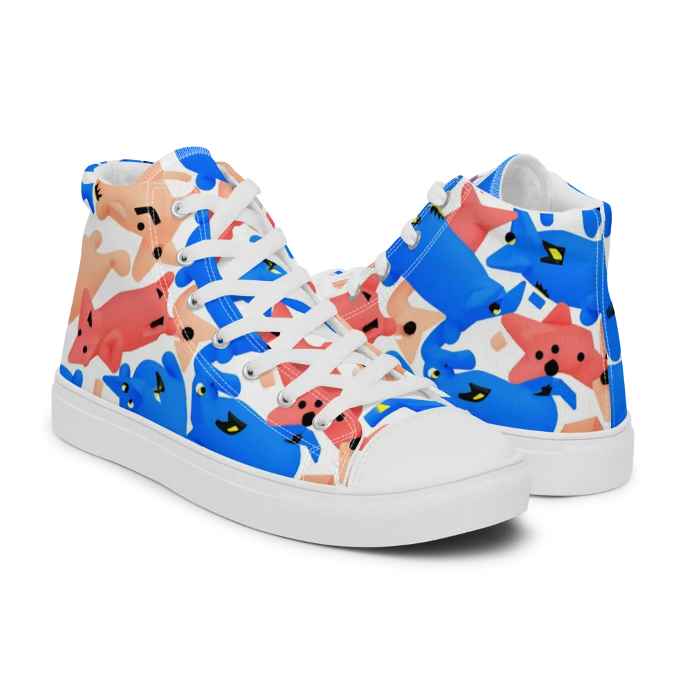 Blue Zoo Parade on Men's High Top Canvas Shoes — Right