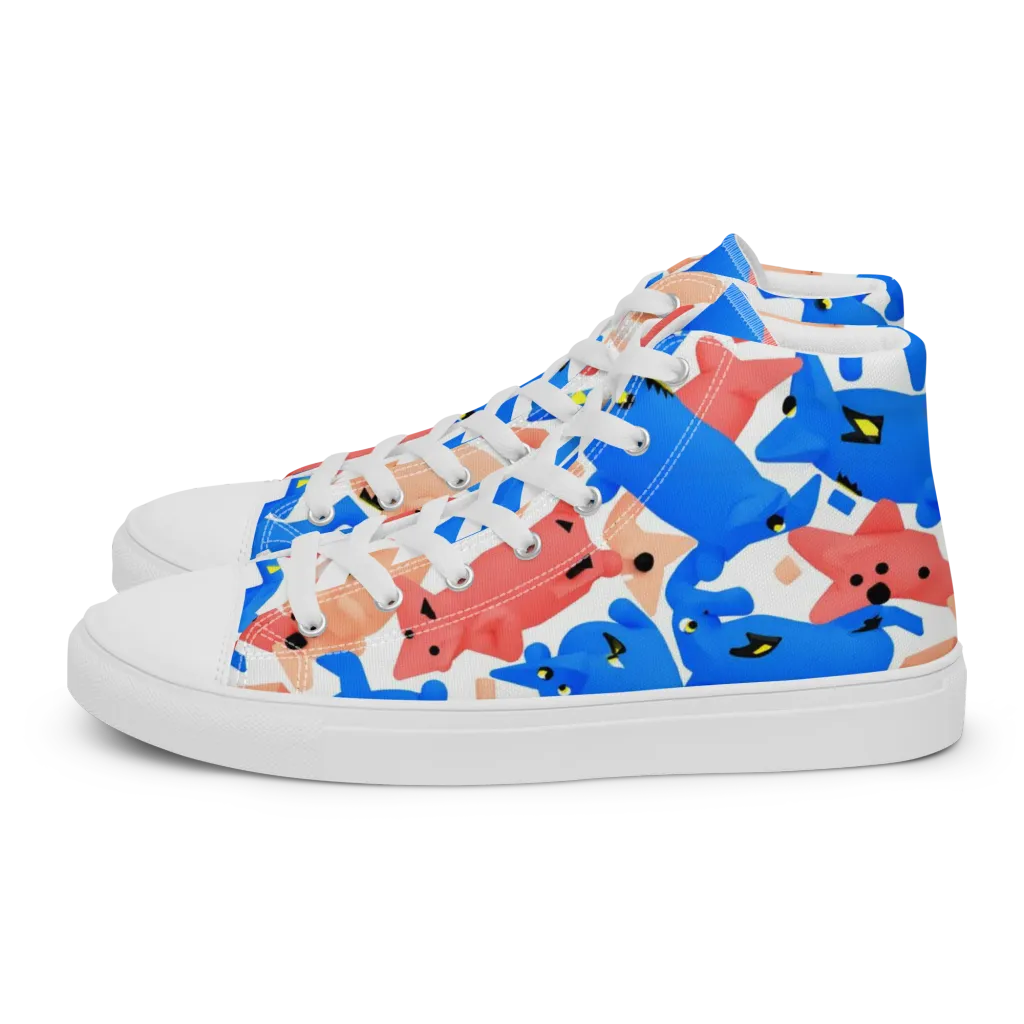 Blue Zoo Parade on Women's High Top Canvas Shoes — Left