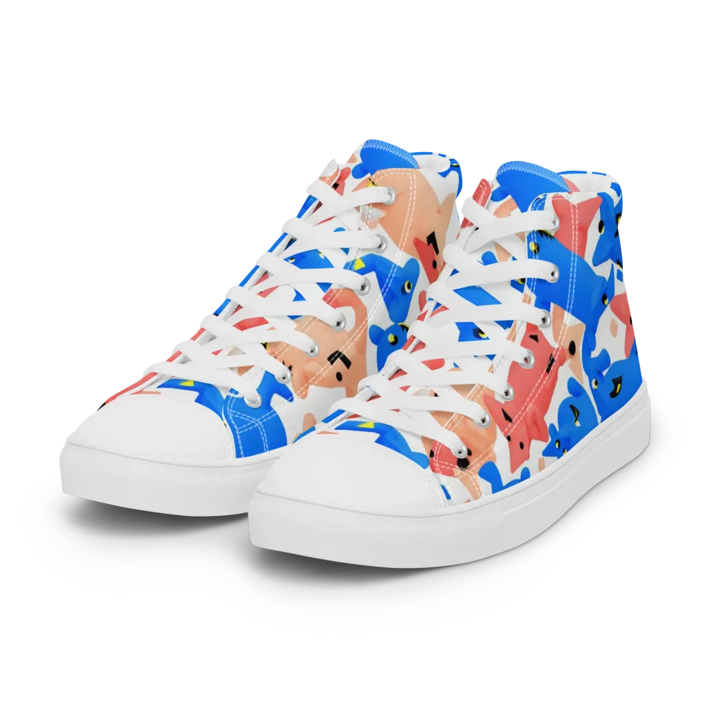 Blue Zoo Parade on Women's High Top Canvas Shoes — Left Front