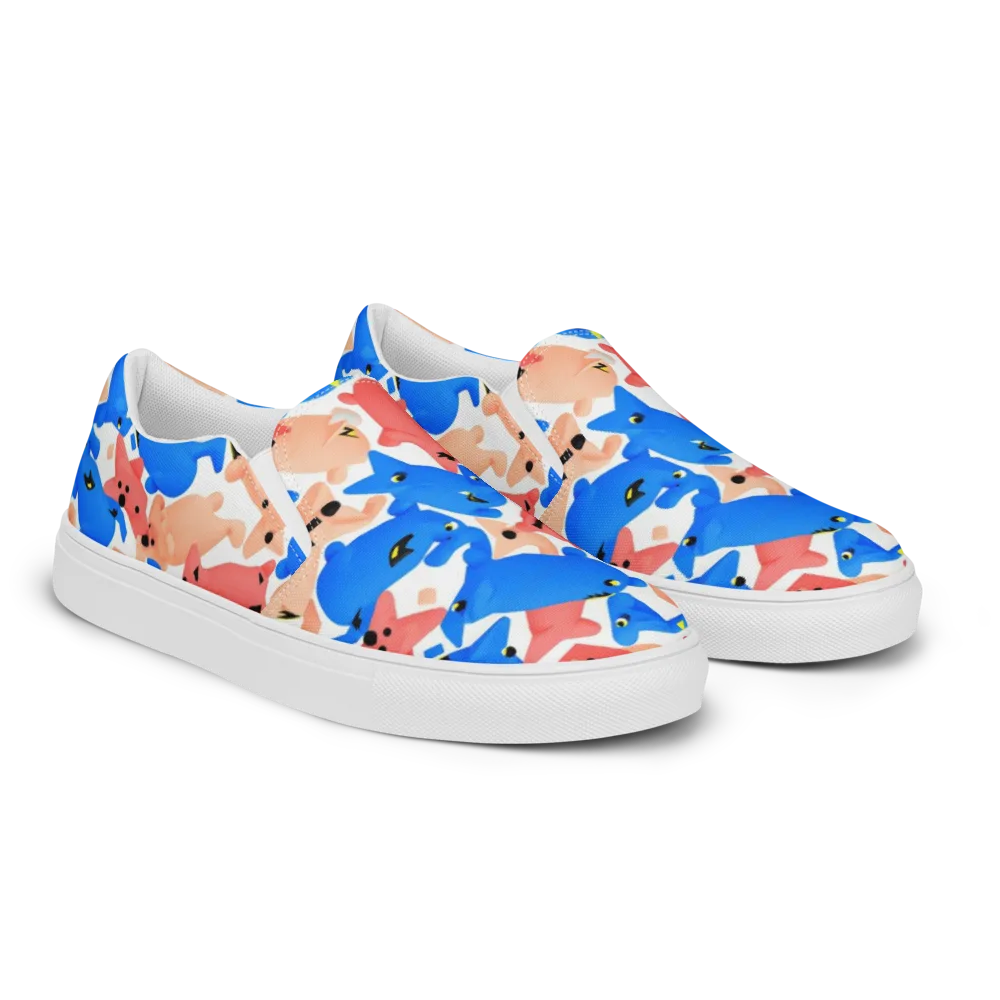 Blue Zoo Parade on Men's Slip-On Canvas Shoes — Right Front