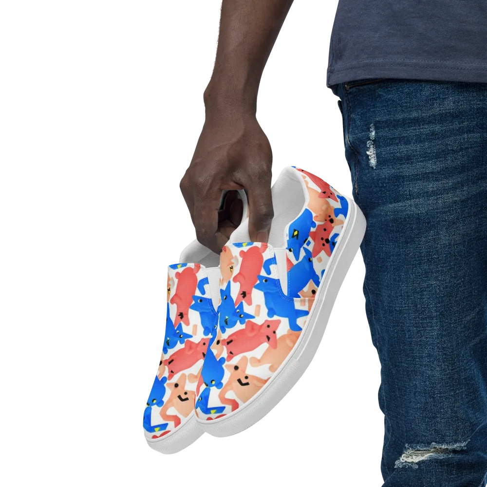 Blue Zoo Parade on Men's Slip-On Canvas Shoes — Left Front