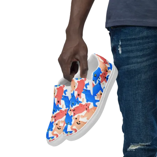 Blue Zoo Parade on a Men's Slip-On Canvas Shoes