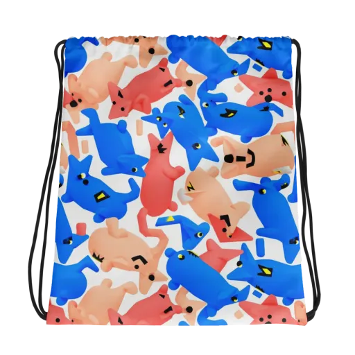 Blue Zoo Parade on a Drawstring Bag