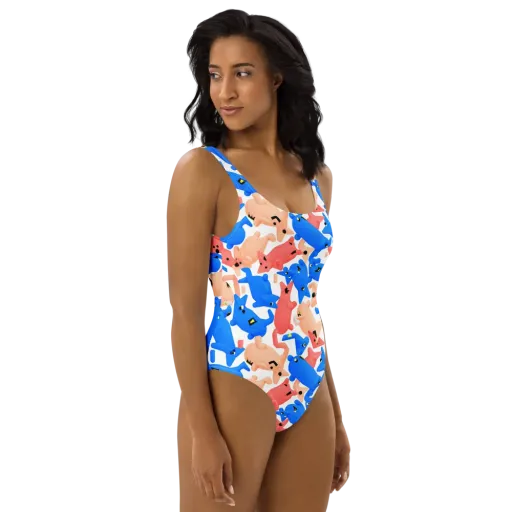 Blue Zoo Parade on a One-Piece Swimsuit