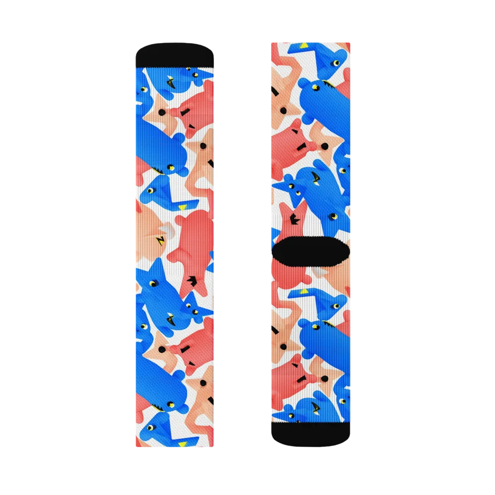 Blue Zoo Parade on Socks — Right Sock