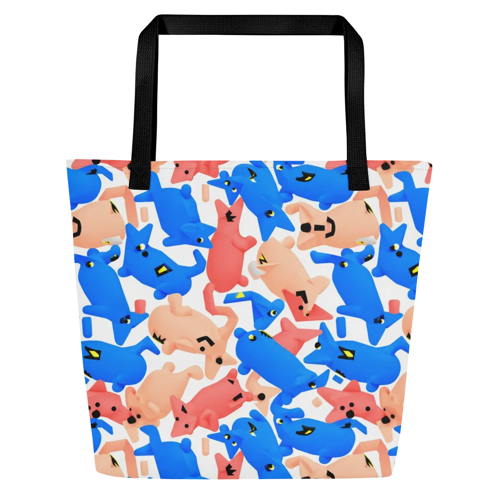 Blue Zoo Parade on Large Tote Bag W/ Pocket — Front