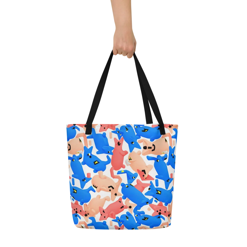 Blue Zoo Parade on Large Tote Bag W/ Pocket — Front