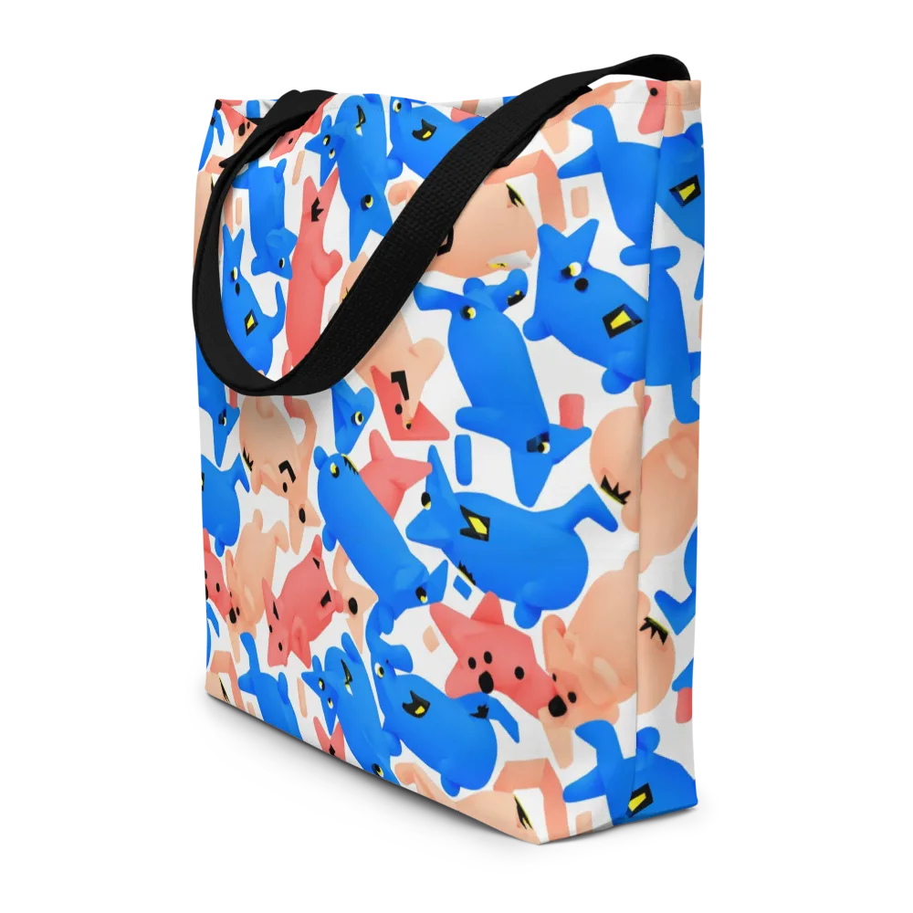 Blue Zoo Parade on Large Tote Bag W/ Pocket — Front