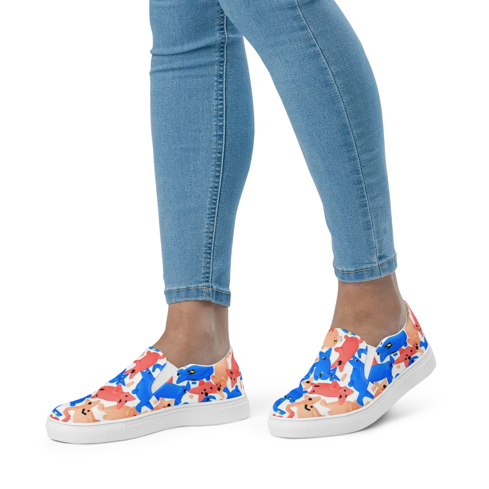 Blue Zoo Parade on Women's Slip-On Canvas Shoes — Front