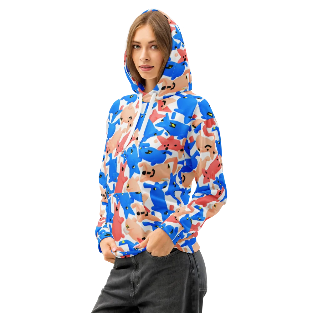Blue Zoo Parade on Cotton Hoodie — Left Front