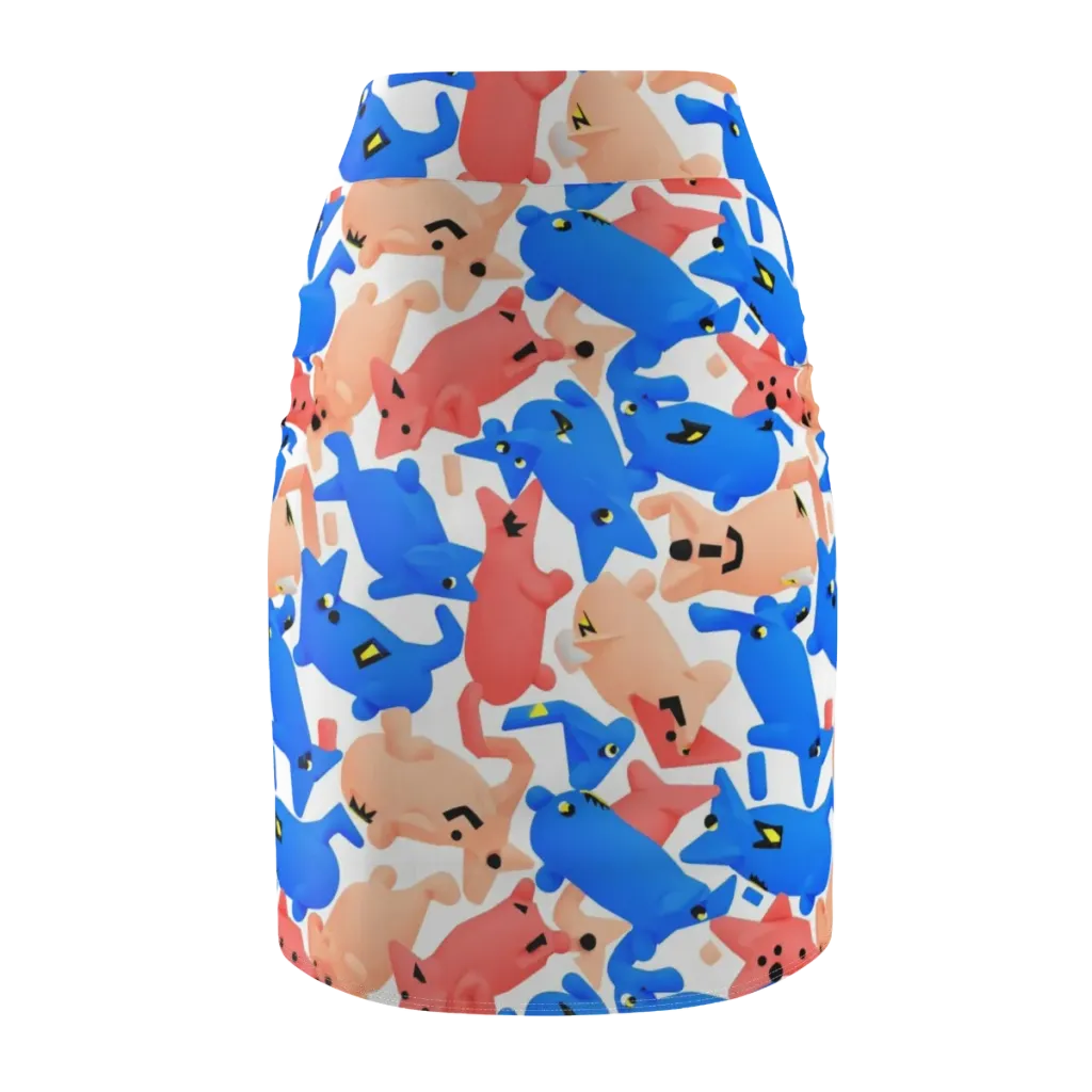 Blue Zoo Parade on Pencil Skirt — Back