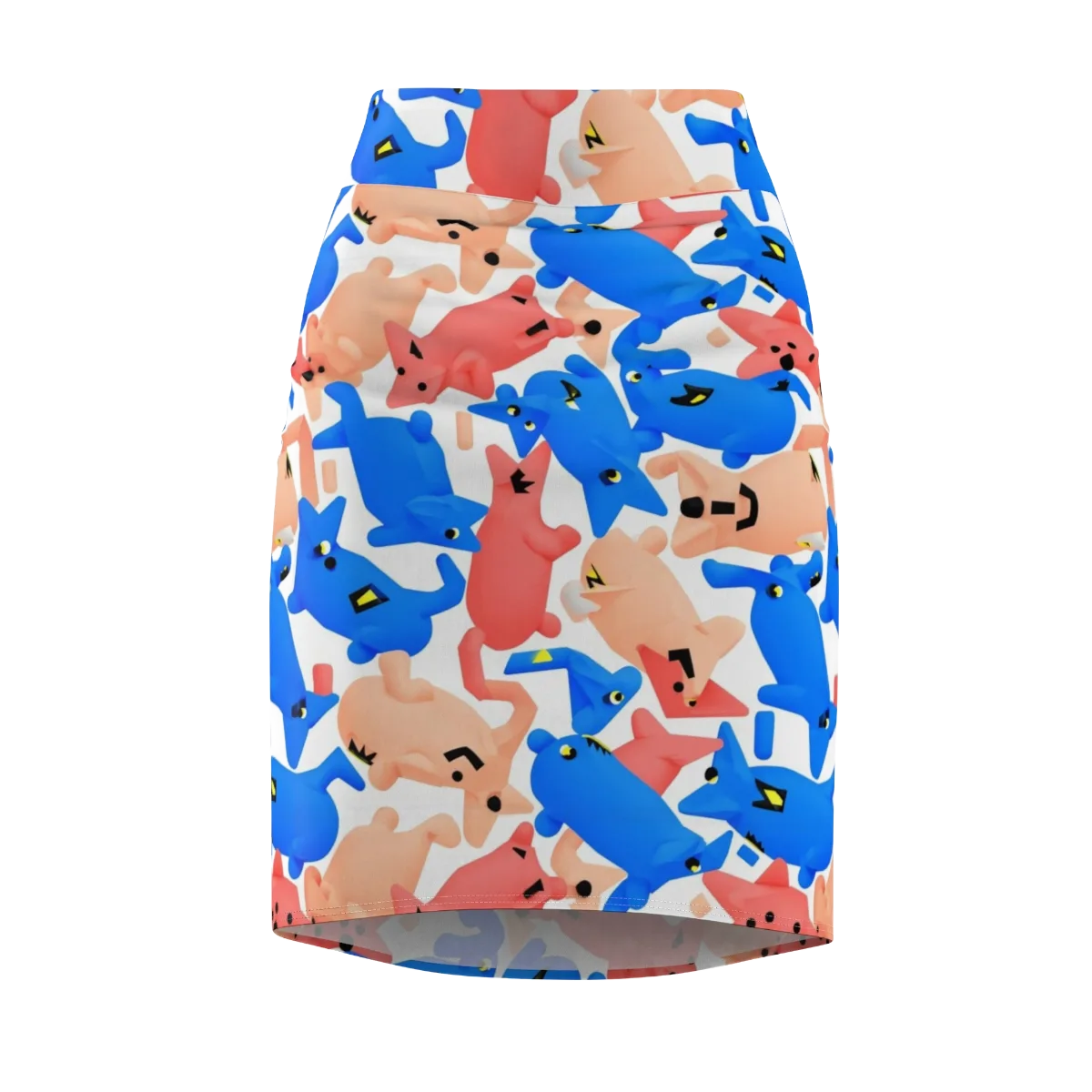Blue Zoo Parade on Pencil Skirt — Front