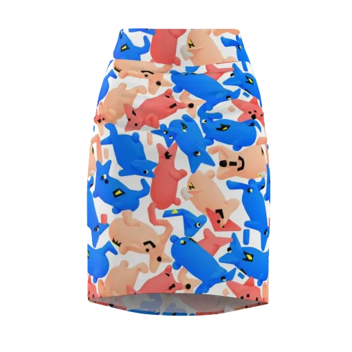 Blue Zoo Parade on a Pencil Skirt