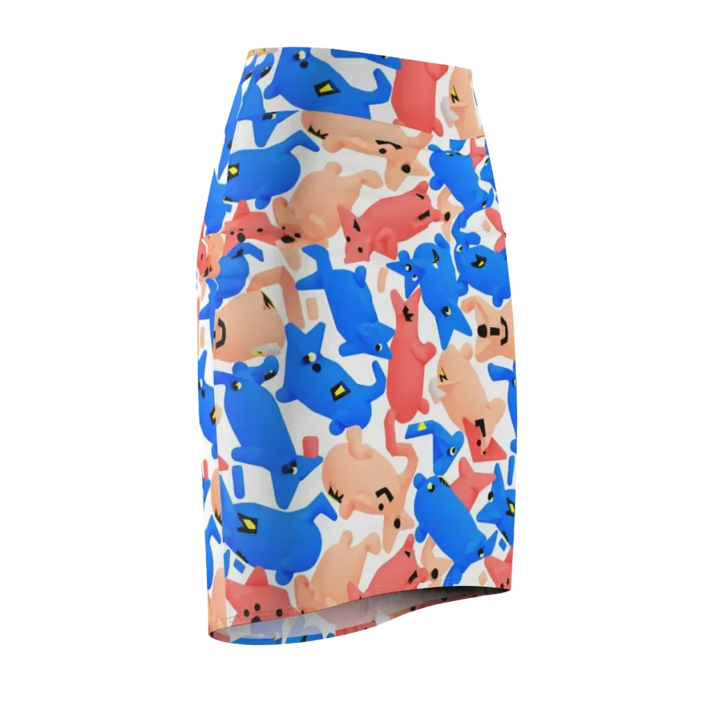 Blue Zoo Parade on Pencil Skirt — Front Side