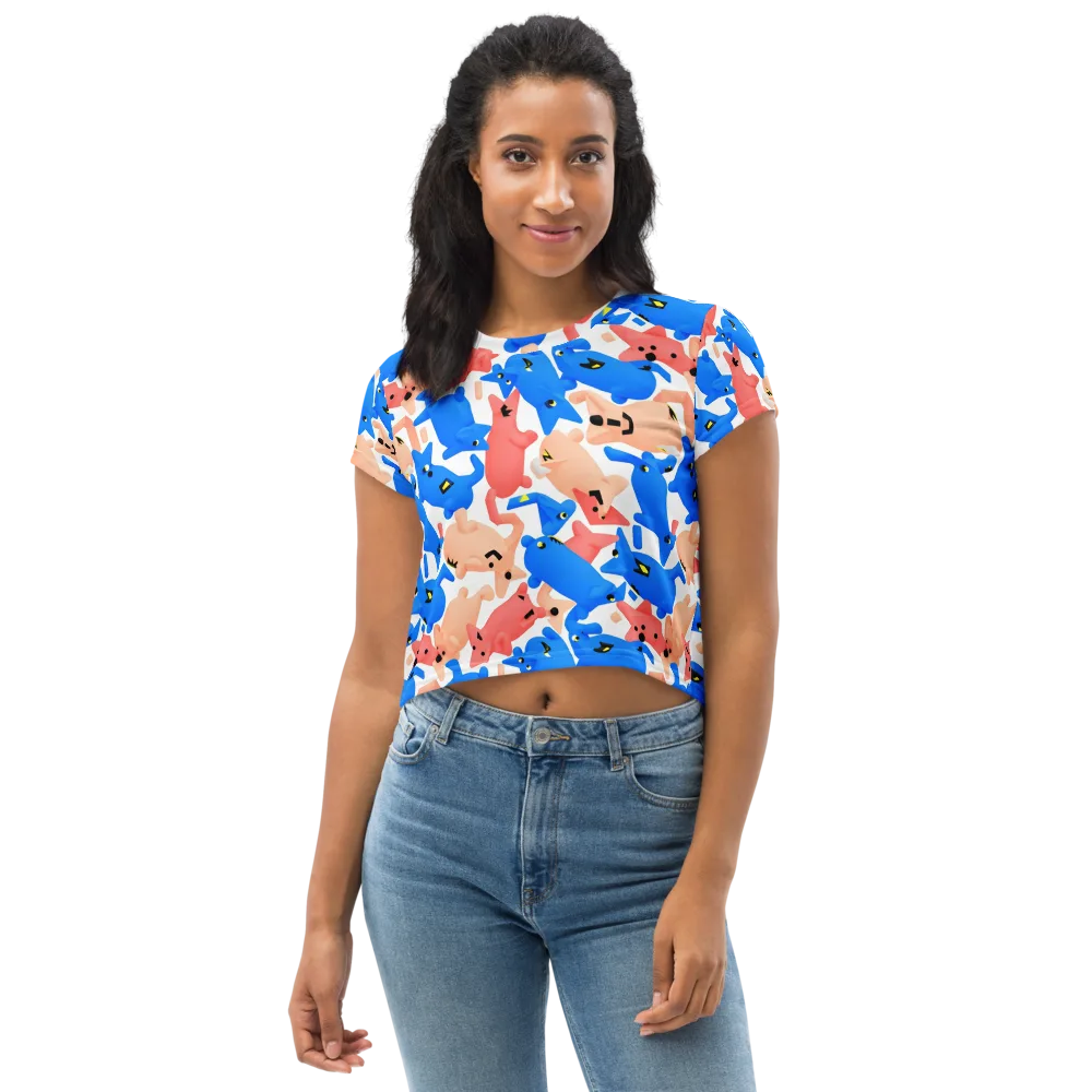 Blue Zoo Parade on Crop Tee — Front