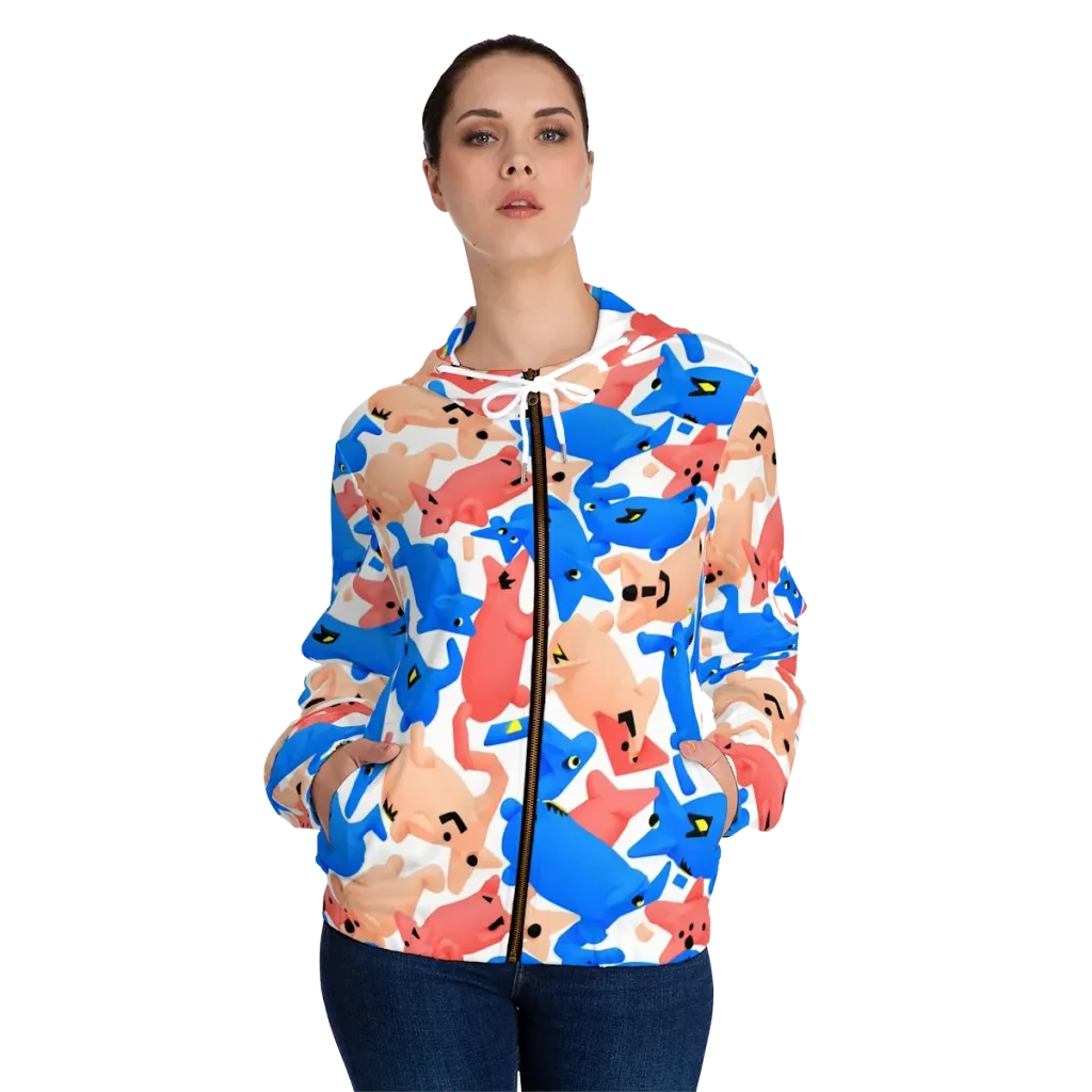 Blue Zoo Parade on Women's Full-Zip Hoodie — Front On Person
