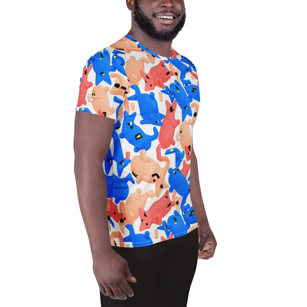 Blue Zoo Parade on Men's Athletic T-Shirt — Right