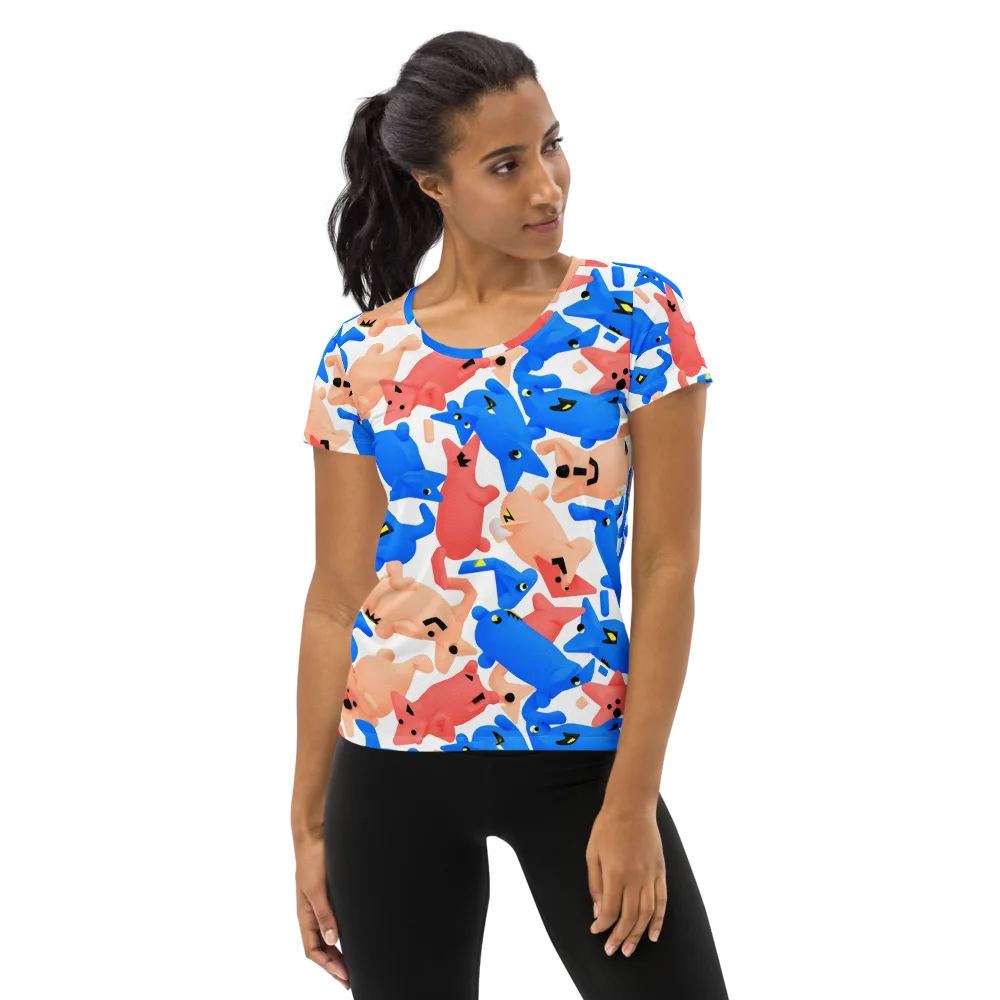 Blue Zoo Parade on Women's Athletic T-Shirt — Front