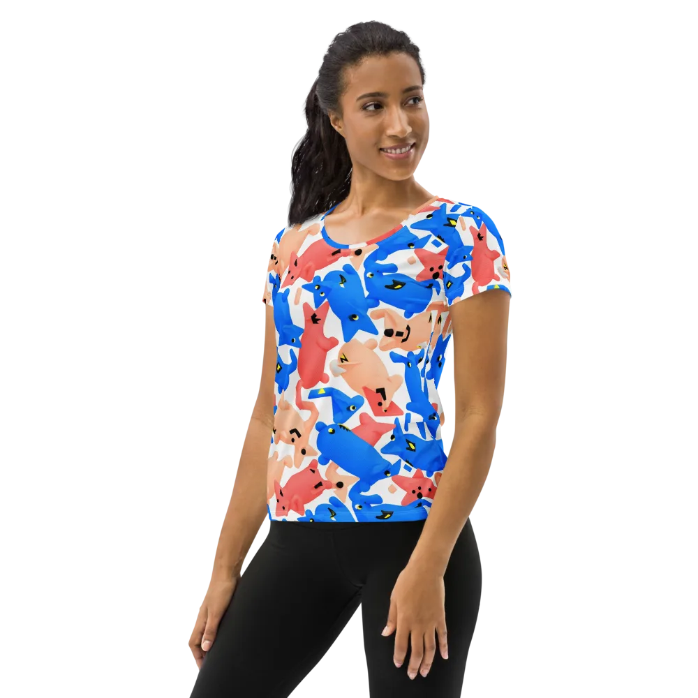Blue Zoo Parade on Women's Athletic T-Shirt — Left