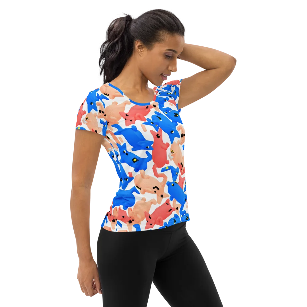 Blue Zoo Parade on Women's Athletic T-Shirt — Right