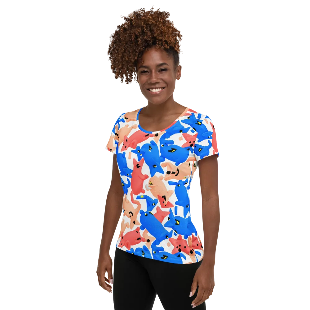 Blue Zoo Parade on Women's Athletic T-Shirt — Left
