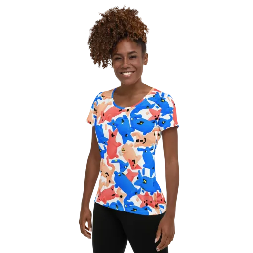 Blue Zoo Parade on a Women's Athletic T-Shirt