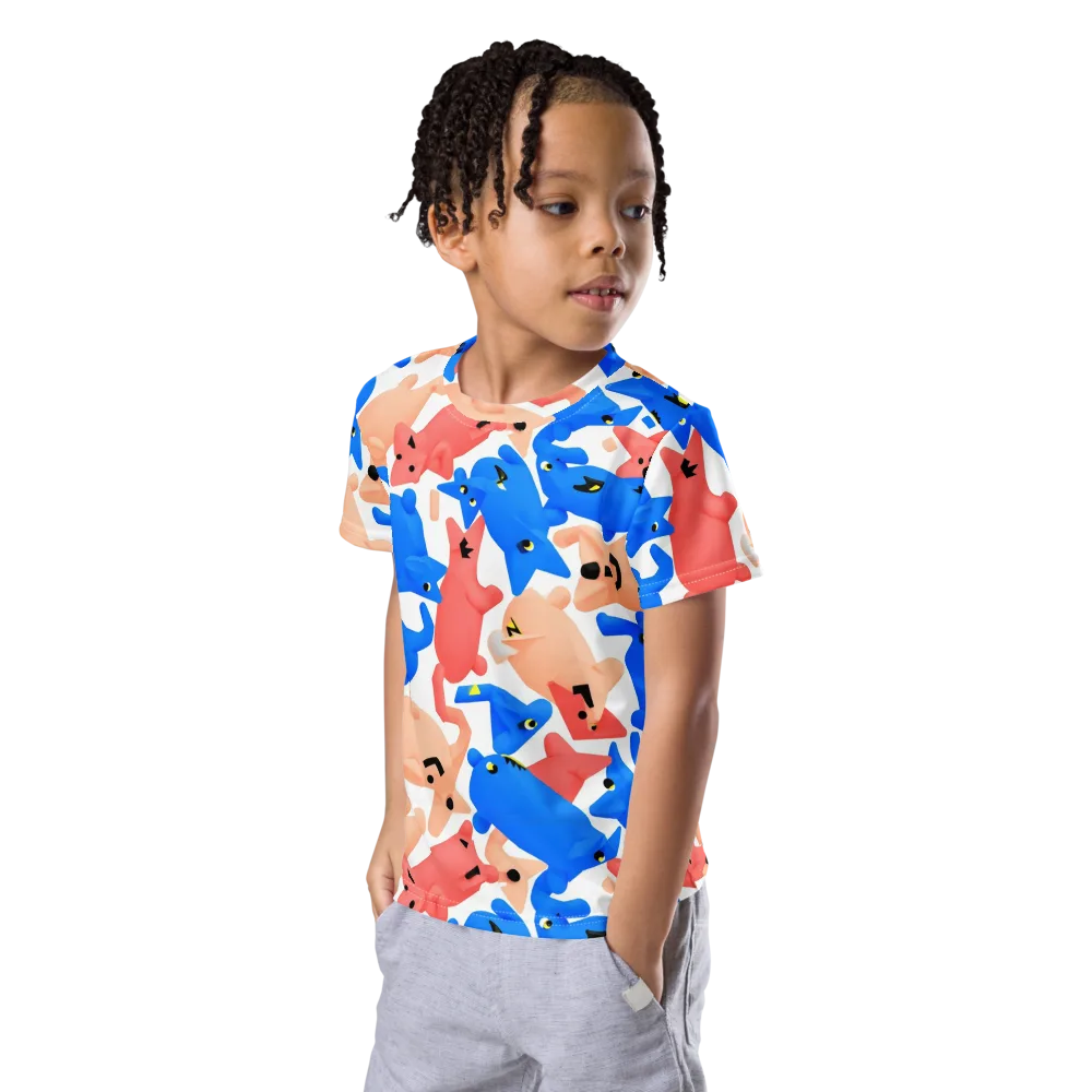 Blue Zoo Parade on Kids Crew Neck T-Shirt — Left Front