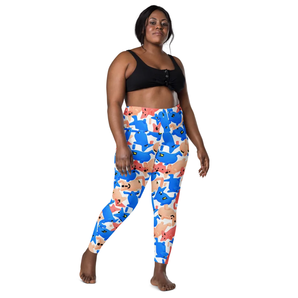 Blue Zoo Parade on Leggings with Pockets — Front