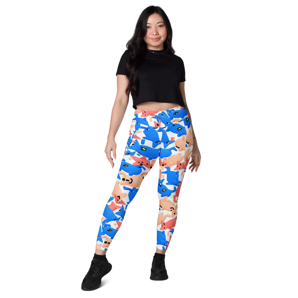 Blue Zoo Parade on Leggings with Pockets — Front
