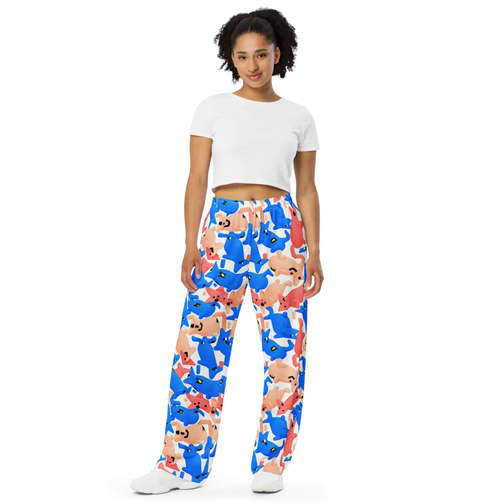 Blue Zoo Parade on Wide-Leg Pants — Front