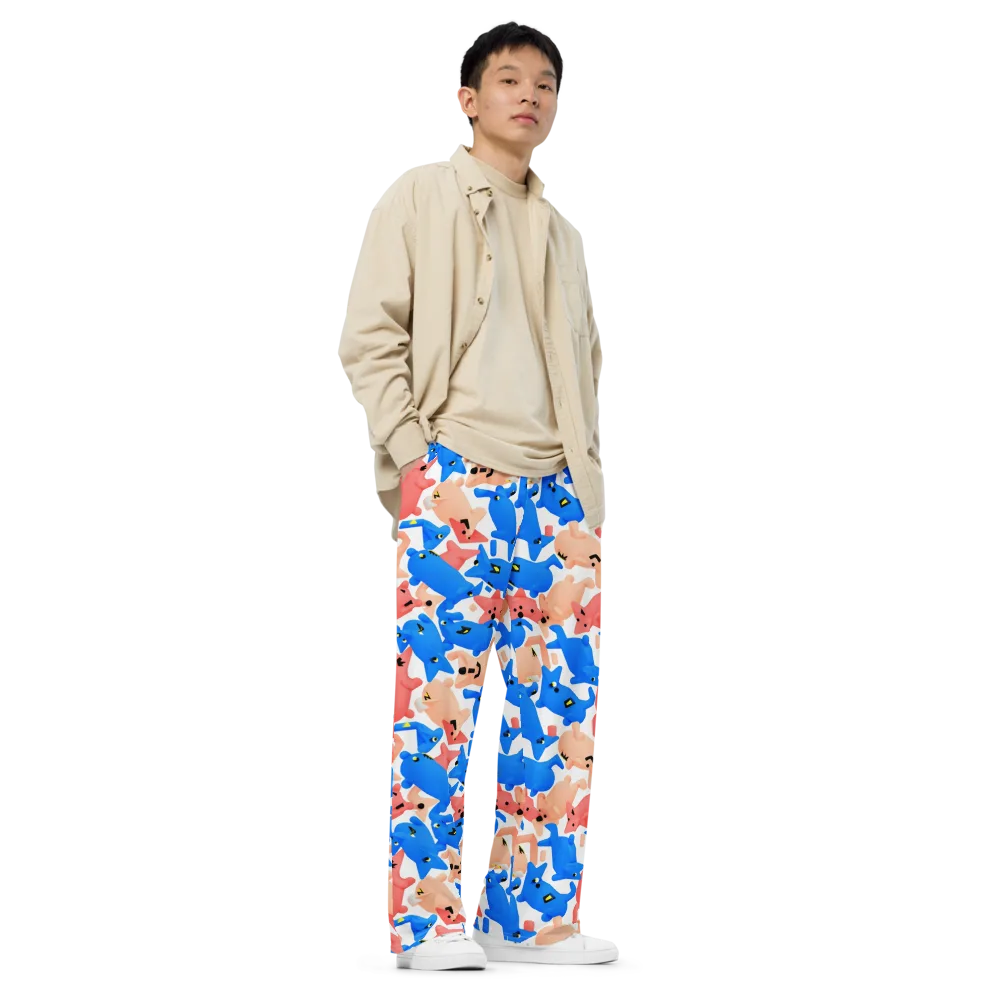 Blue Zoo Parade on Wide-Leg Pants — Right Front