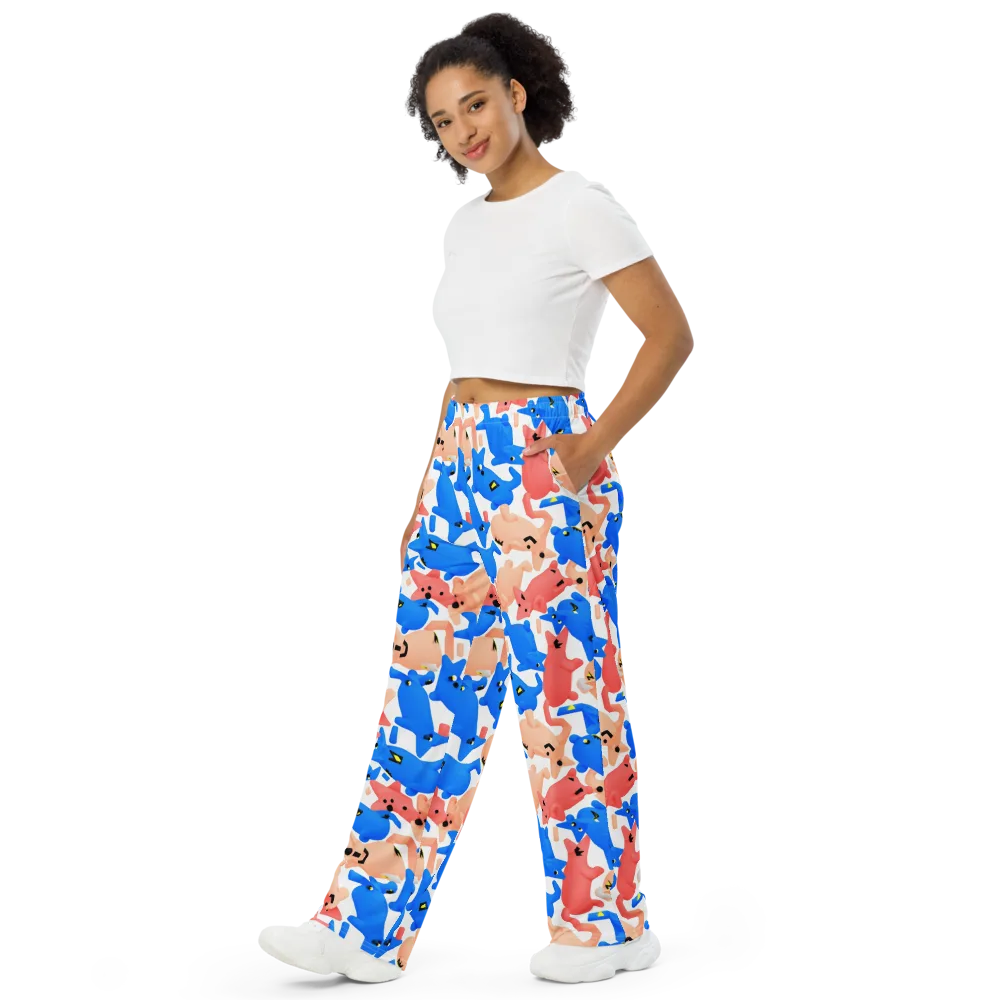 Blue Zoo Parade on Wide-Leg Pants — Left Front