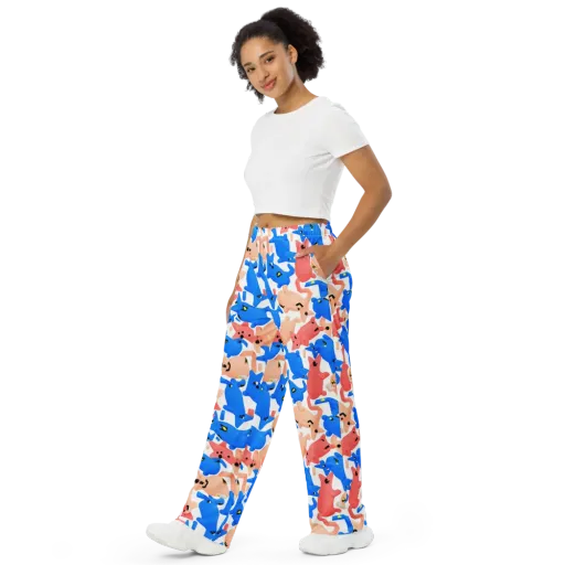 Blue Zoo Parade on a Wide-Leg Pants